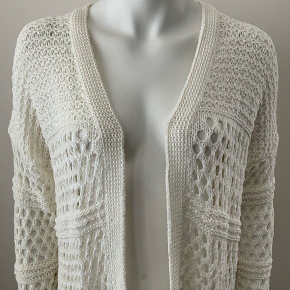 Premise Fringed Open Front Sweater Size L Ivory 3/4 Sleeve - Picture 10 of 10